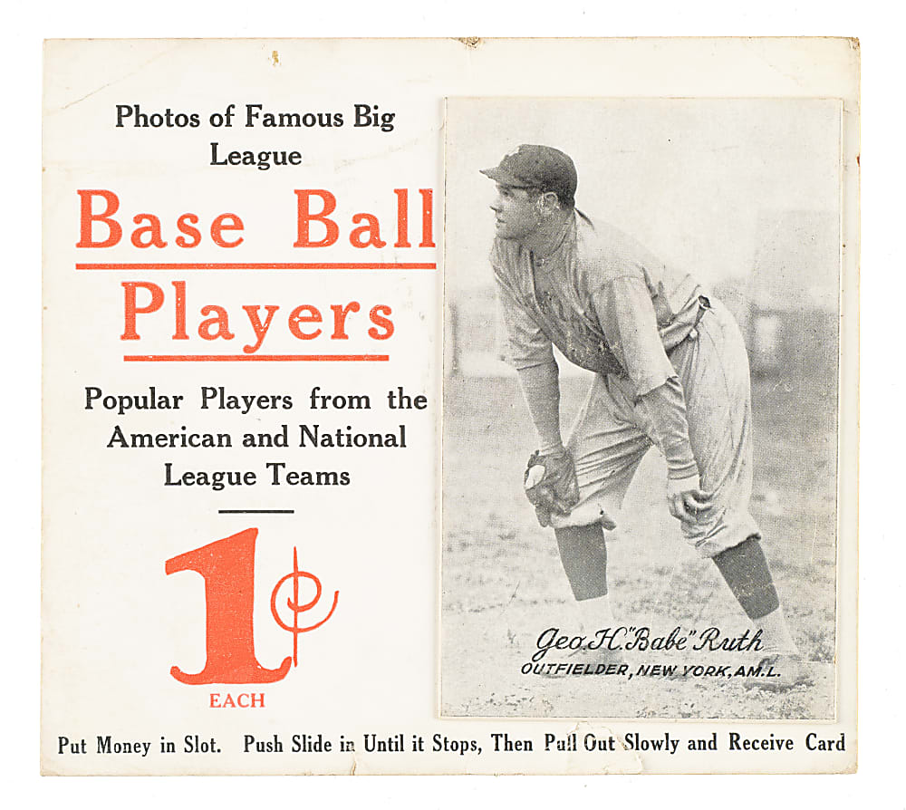 1921 Exhibit Supply Co. Machine-Front Card Advertising Display Featuring Babe Ruth