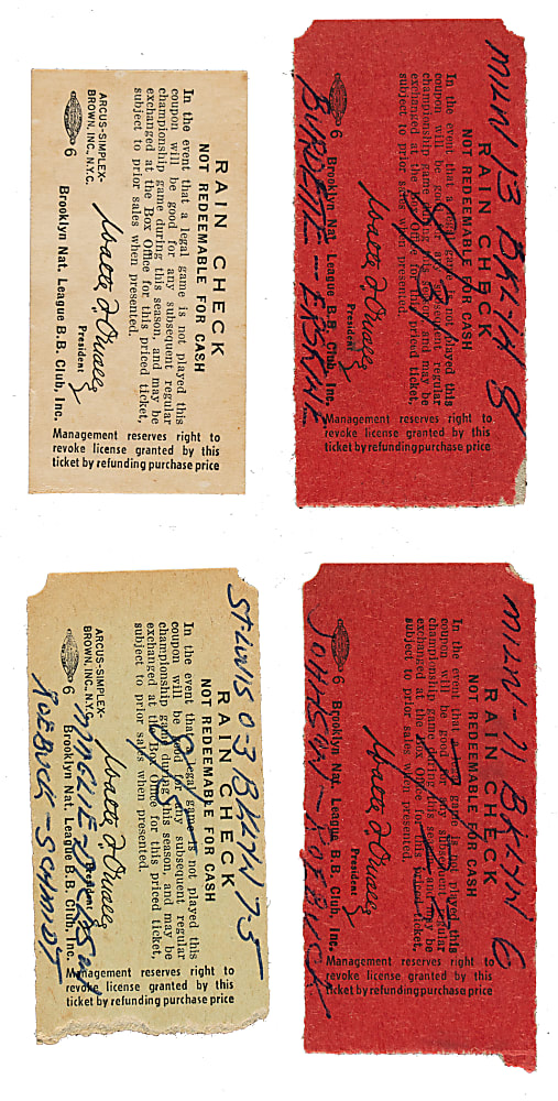 1955 and 1956 Brooklyn Dodgers Ebbets Field Ticket Stub Collection (4) - Sandy Koufax Games Including Fourth and Ninth Career Start