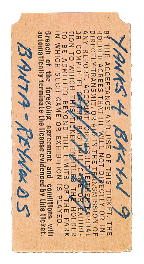 April 17, 1949 Brooklyn Dodgers (vs. New York Yankees) Preason Exhibition Game Ticket Stub - Jackie Robinson Steals Home and MVP Season