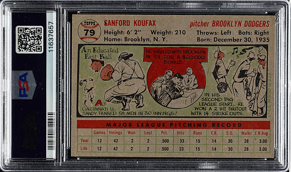 1956 Topps #79 Sandy Koufax Gray Back PSA MINT 9