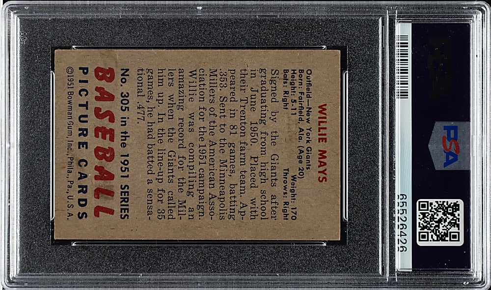 1951 Bowman #305 Willie Mays Rookie PSA VG-EX 4