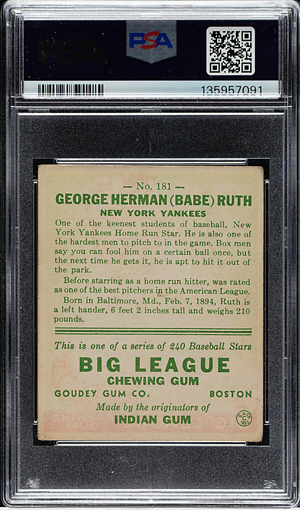 1933 R319 Goudey #181 Babe Ruth PSA GOOD+ 2.5