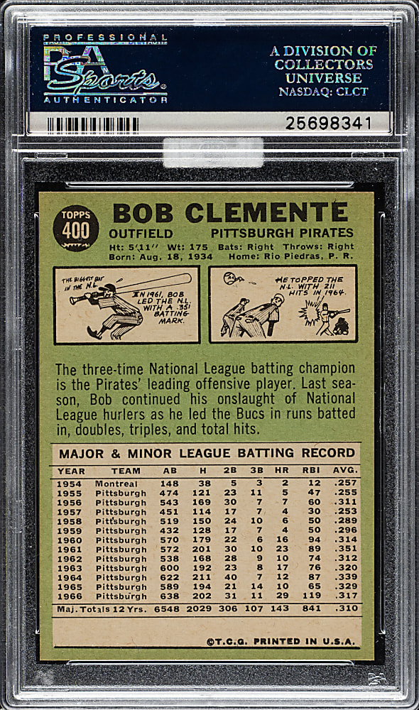 1967 Topps #400 Roberto Clemente PSA MINT 9 (MBA Gold Diamond)