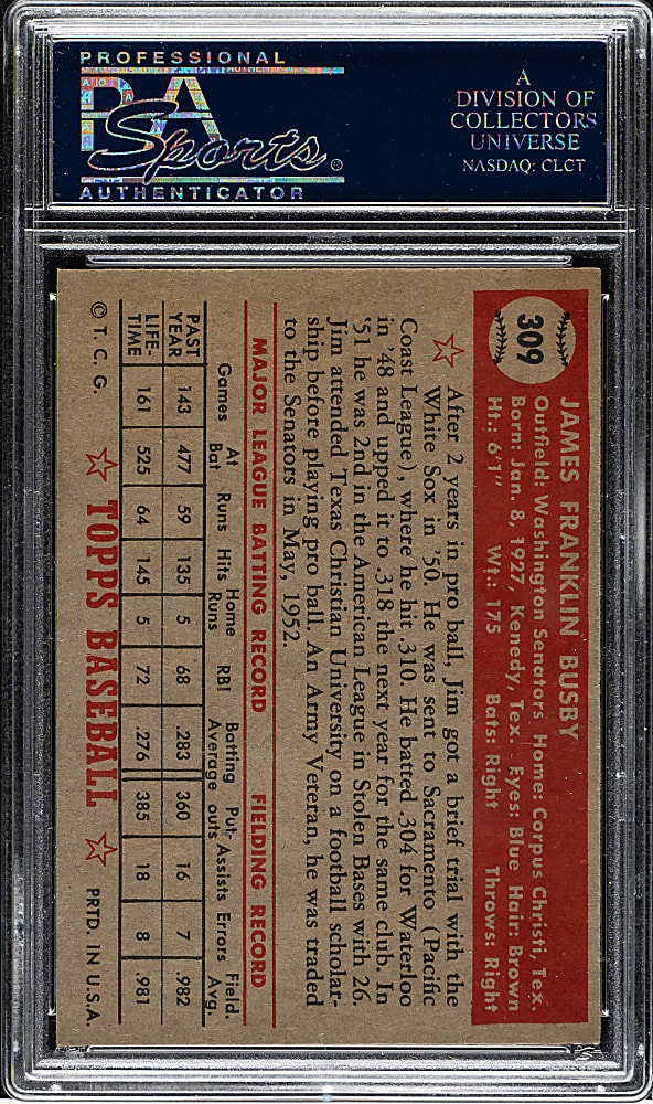 1952 Topps #309 Jim Busby PSA NM-MT 8