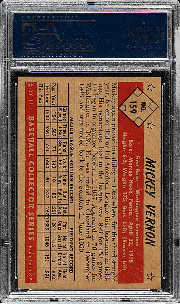 1953 Bowman Color #159 Mickey Vernon PSA NM-MT 8