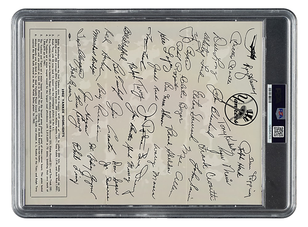 1962 New York Yankees World Champions Team Tri-Fold with Mickey Mantle and Roger Maris PSA FAIR 1.5