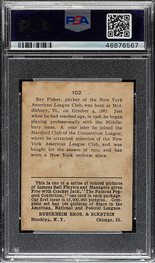 1914 E145 Cracker Jack #102 Ray Fisher PSA GOOD 2