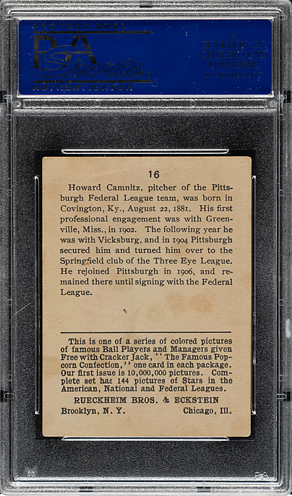 1914 E145 Cracker Jack #16 Howie Camnitz PSA VG-EX 4