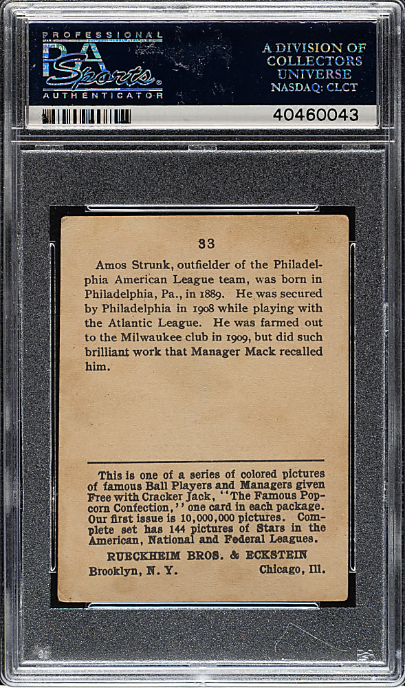 1914 E145 Cracker Jack #33 Amos Strunk PSA VG-EX 4