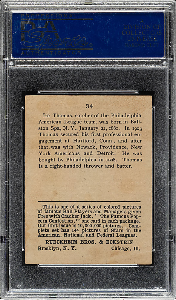 1914 E145 Cracker Jack #34 Ira Thomas PSA EX 5