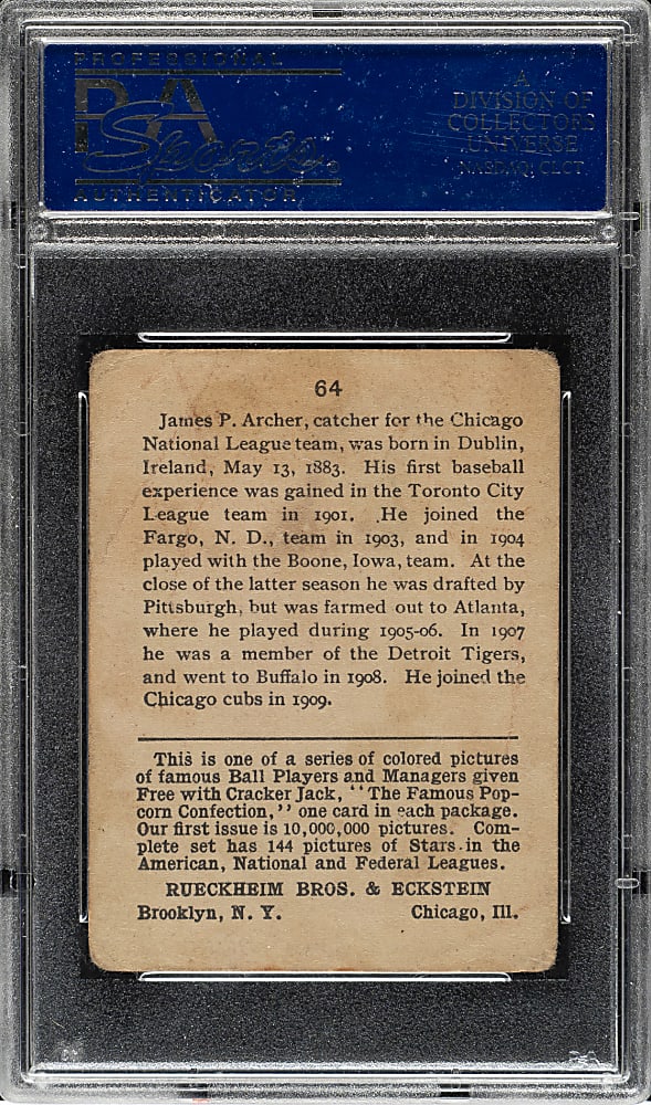 1914 E145 Cracker Jack #64 Jimmy Archer PSA GOOD 2