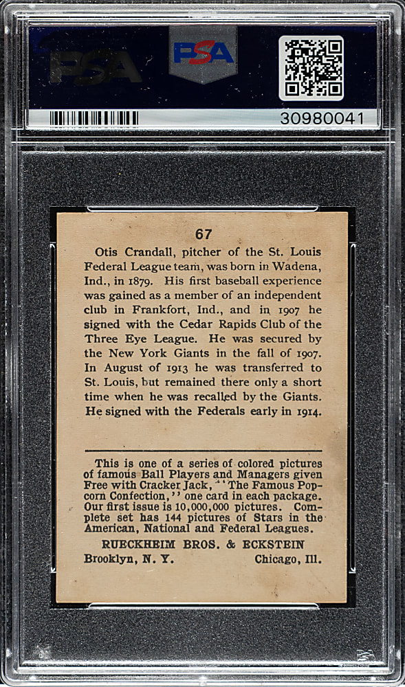 1914 E145 Cracker Jack #67 Otis Crandall PSA VG-EX 4