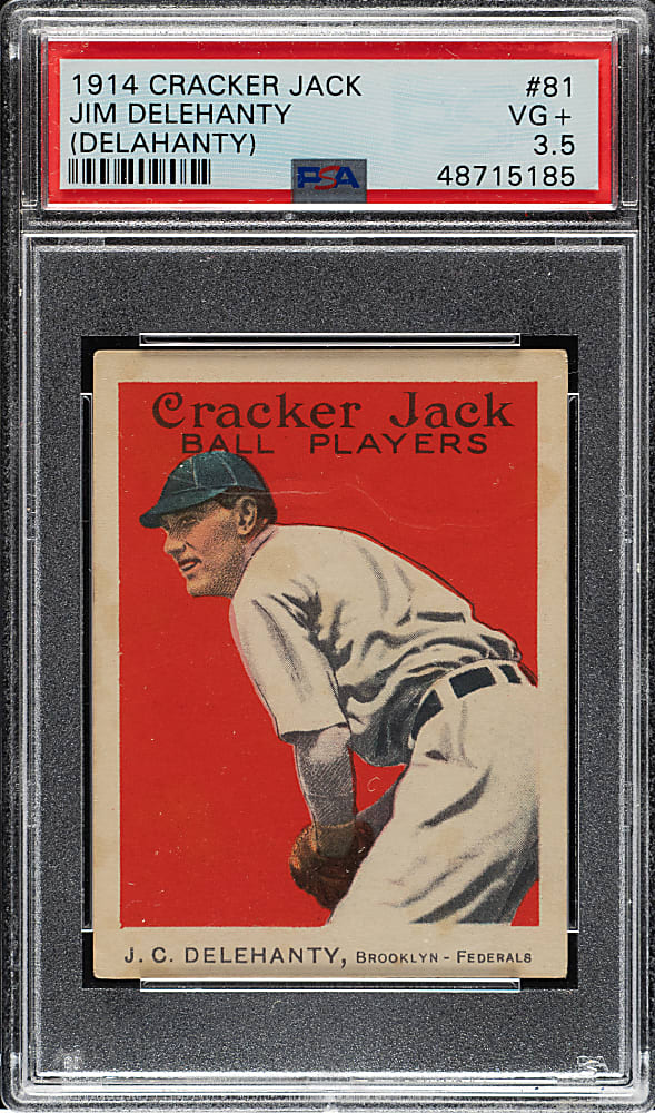1914 E145 Cracker Jack #81 James Delehanty (Delahanty) PSA VG+ 3.5