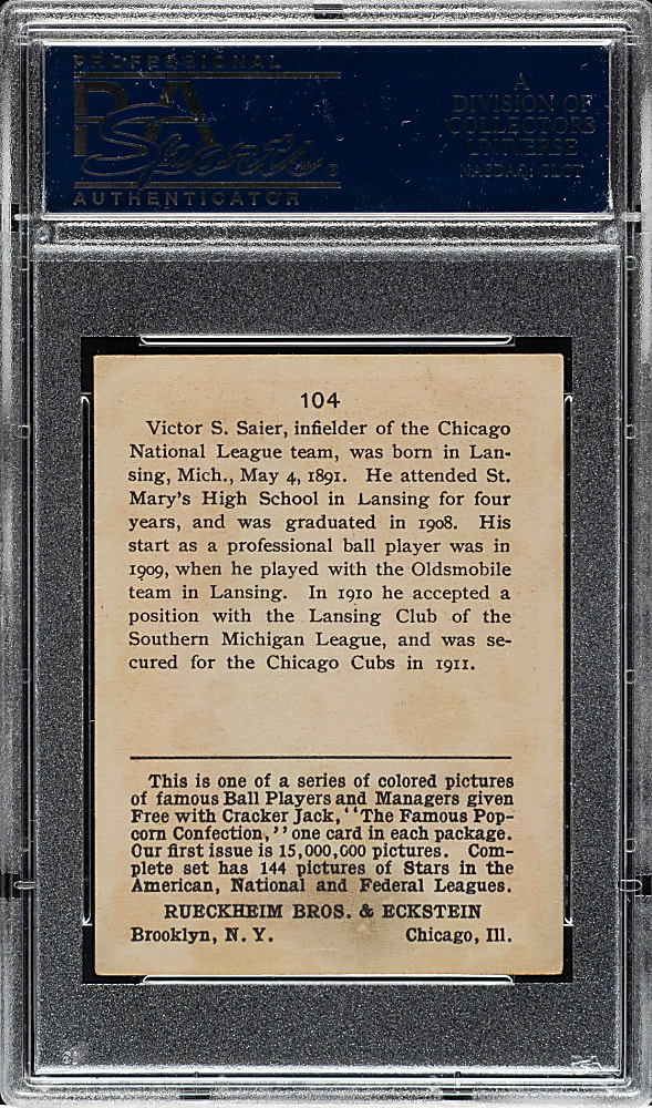 1914 E145 Cracker Jack #104 Vic Saier PSA VG-EX 4
