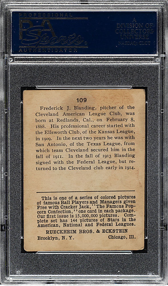 1914 E145 Cracker Jack #109 Fred Blanding PSA VG 3