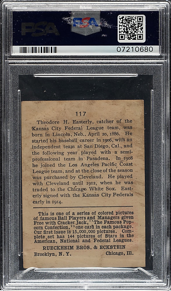 1914 E145 Cracker Jack #117 Ted Easterly PSA VG 3