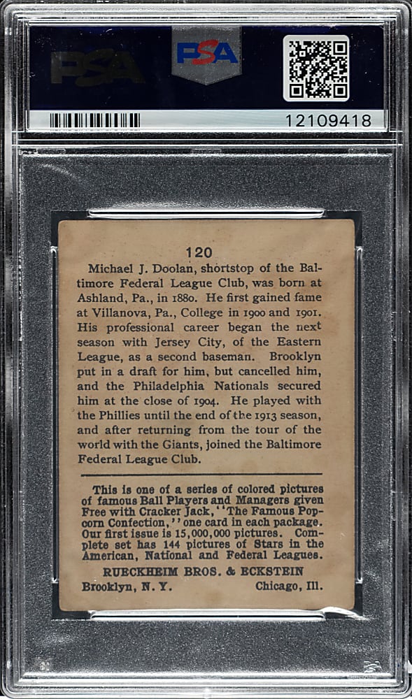 1914 E145 Cracker Jack #120 Mickey Doolan PSA VG-EX 4