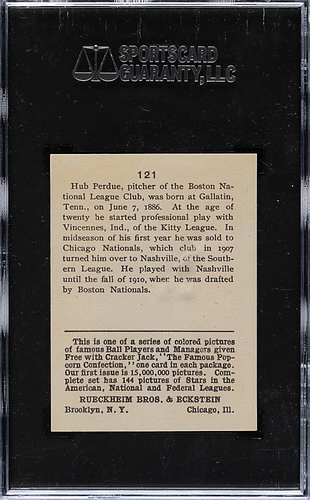 1914 E145 Cracker Jack #121 Hub Perdue SGC EX/NM 80
