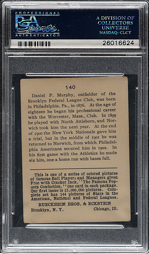 1914 E145 Cracker Jack #140 Daniel Murphy PSA VG 3