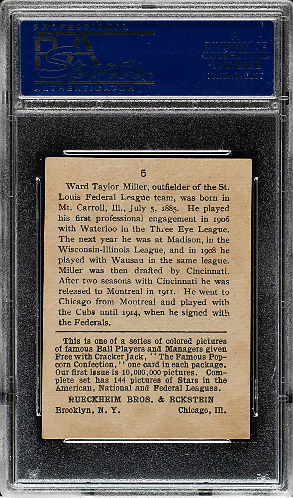 1914 E145 Cracker Jack #5 Ward Miller PSA EX 5
