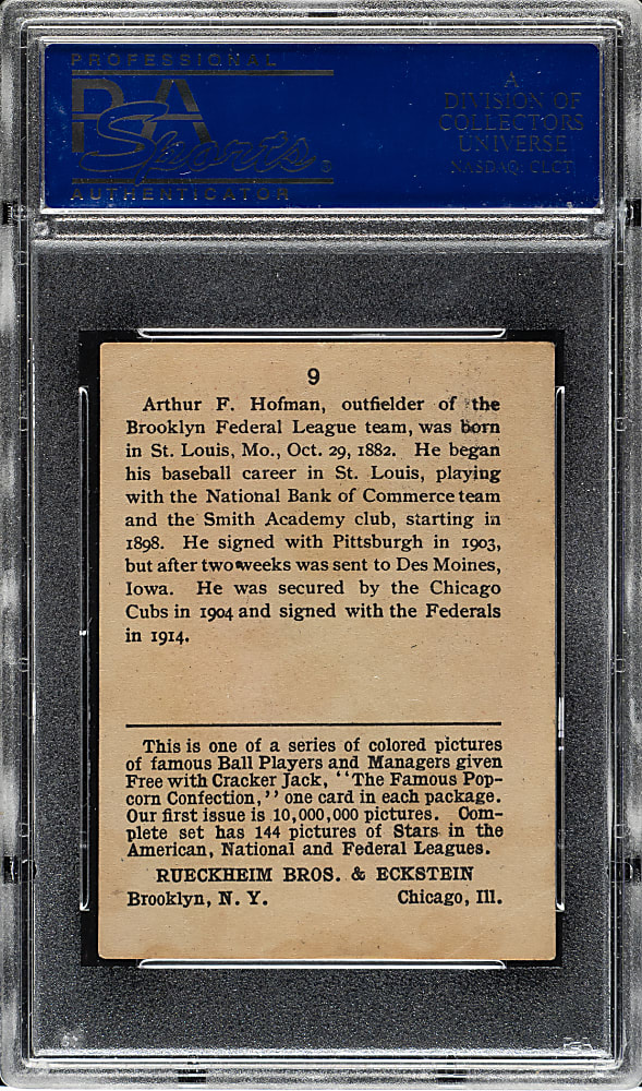 1914 E145 Cracker Jack #9 Artie Hoffman PSA EX 5