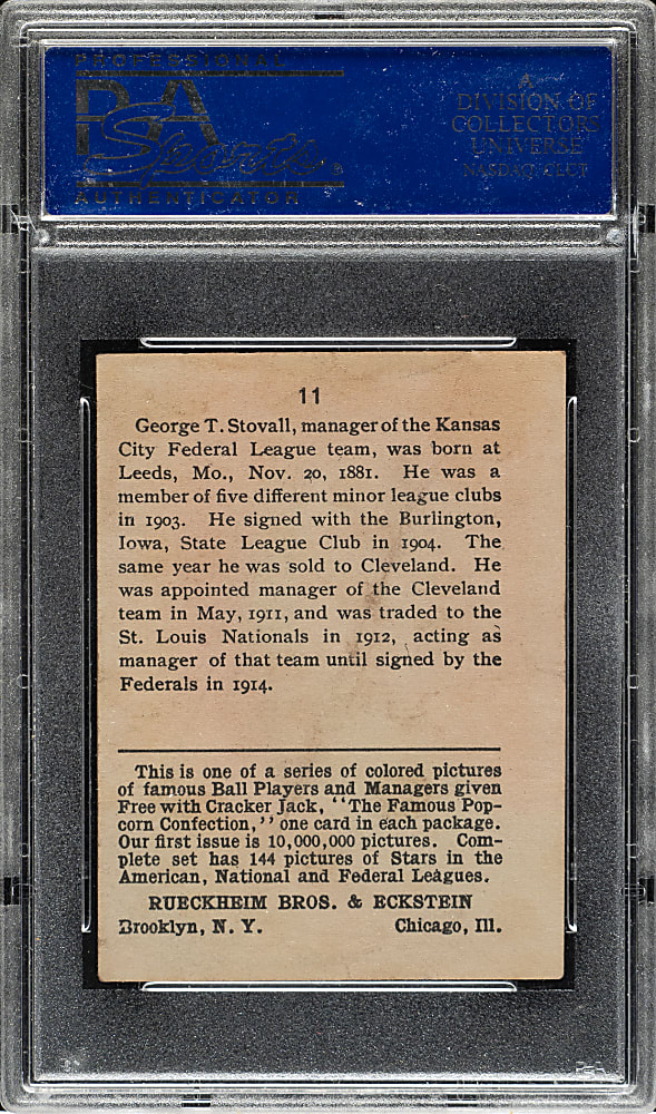 1914 E145 Cracker Jack #11 George Stovall PSA EX 5