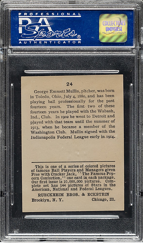 1914 E145 Cracker Jack #24 George Mullin PSA EX 5