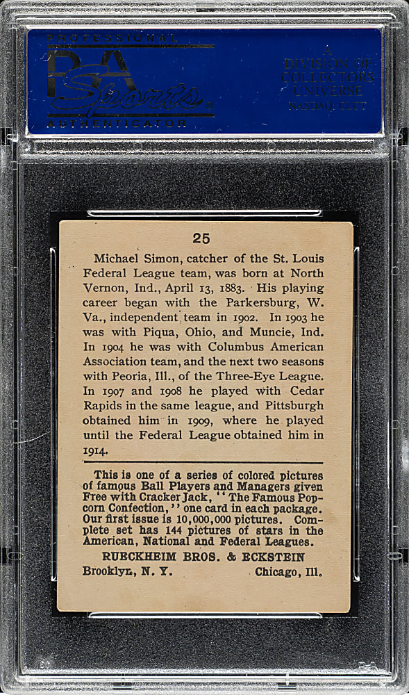 1914 E145 Cracker Jack #25 Michael Simon PSA EX 5
