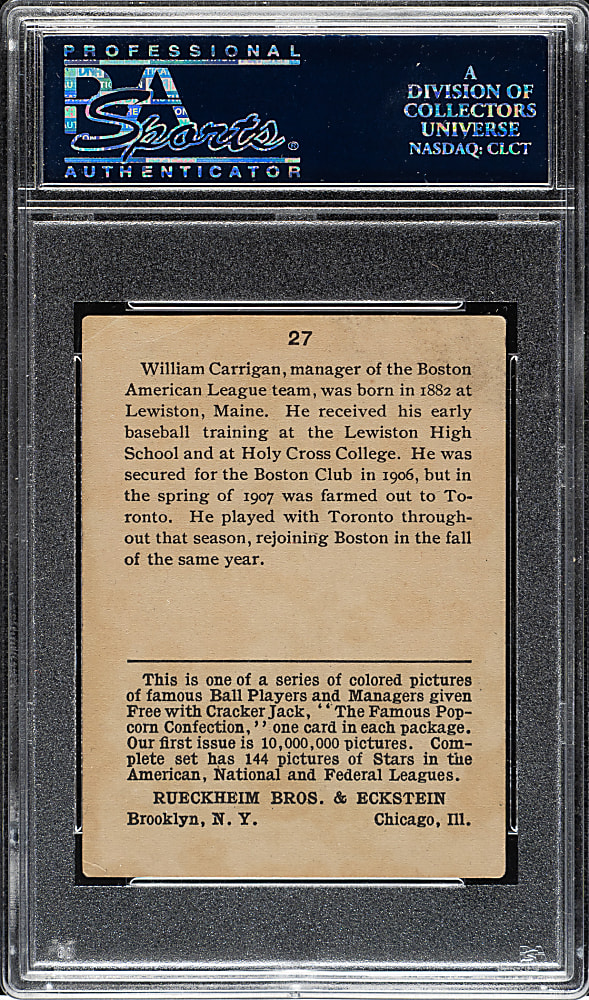 1914 E145 Cracker Jack #27 Bill Carrigan PSA GOOD+ 2.5
