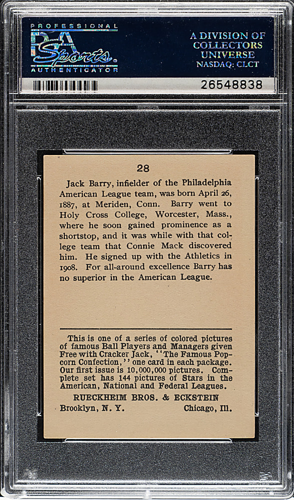 1914 E145 Cracker Jack #28 Jack Barry PSA NM 7 (OC)