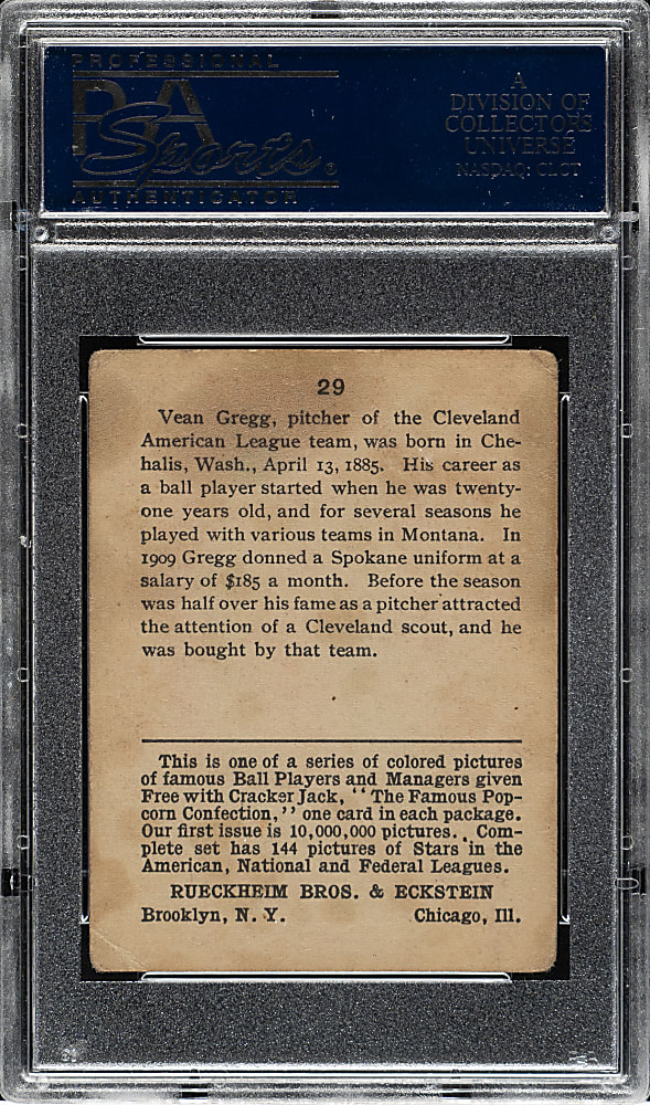 1914 E145 Cracker Jack #29 Vean Gregg PSA GOOD 2