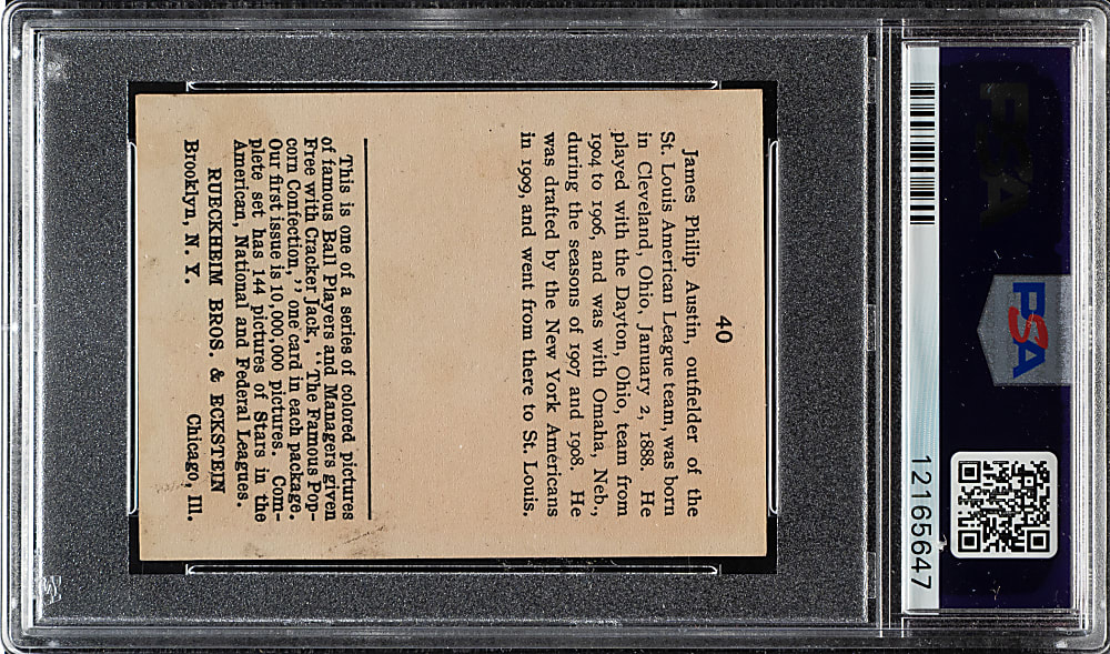 1914 E145 Cracker Jack #40 Jimmy Austin PSA EX 5