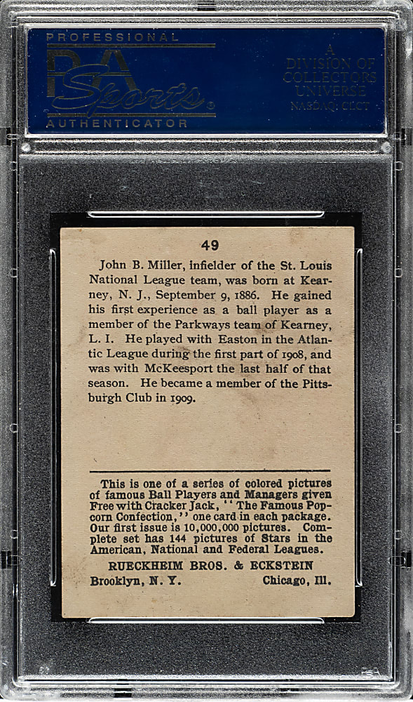 1914 E145 Cracker Jack #49 Dots Miller PSA EX 5