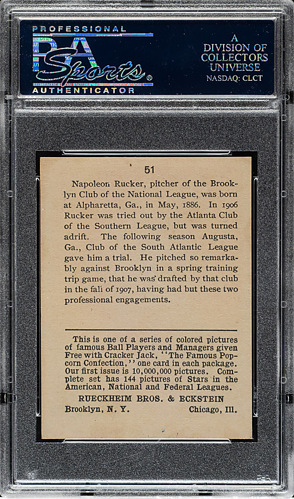 1914 E145 Cracker Jack #51 Nap Rucker PSA EX 5