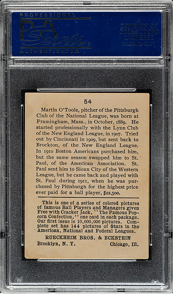 1914 E145 Cracker Jack #54 Marty O'Toole PSA EX 5