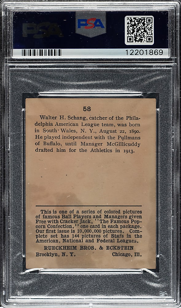 1914 E145 Cracker Jack #58 Walter Schang PSA EX 5