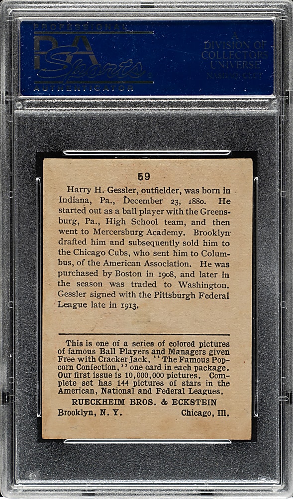 1914 E145 Cracker Jack #59 Harry Gessler PSA EX 5