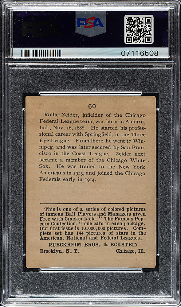1914 E145 Cracker Jack #60 Rollie Zeider PSA EX 5