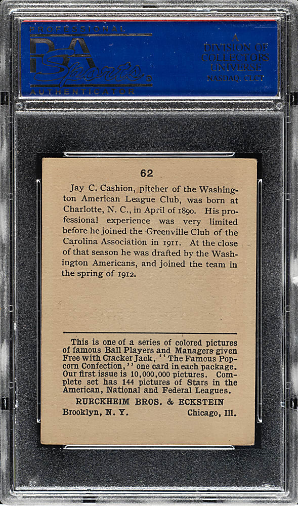 1914 E145 Cracker Jack #62 Jay Cashion PSA EX 5