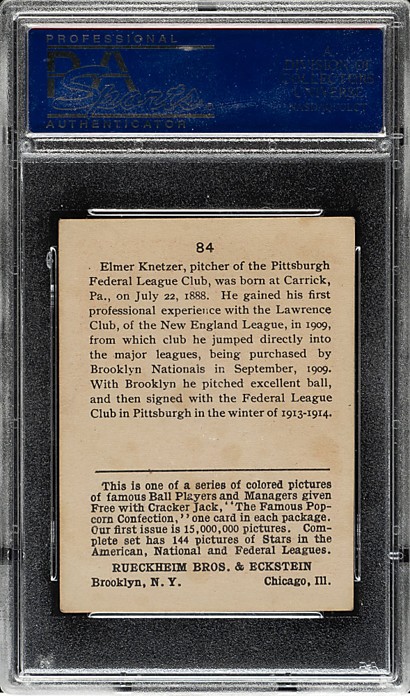 1914 E145 Cracker Jack #84 Elmer Knetzer PSA EX 5