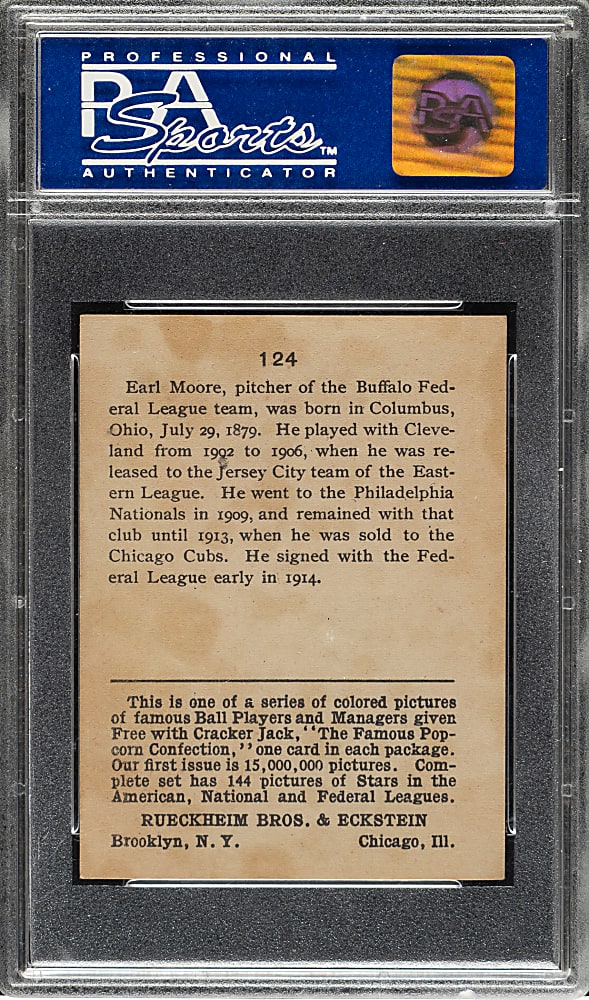 1914 E145 Cracker Jack #124 Earl Moore PSA EX 5