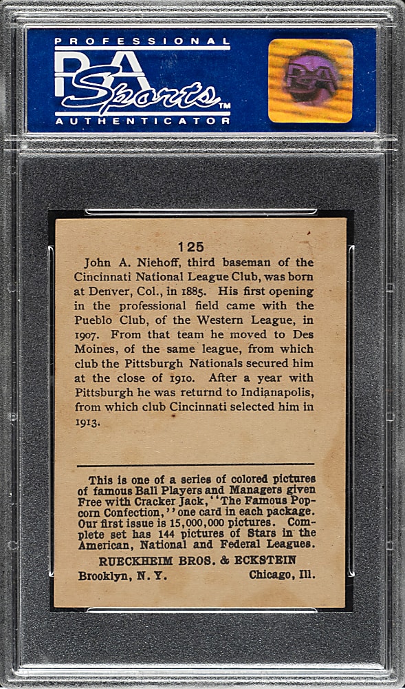 1914 E145 Cracker Jack #125 Bert Niehoff PSA EX 5