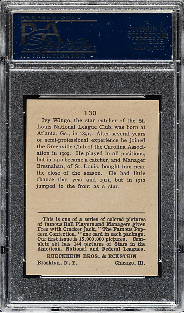 1914 E145 Cracker Jack #130 Ivy Wingo PSA EX 5