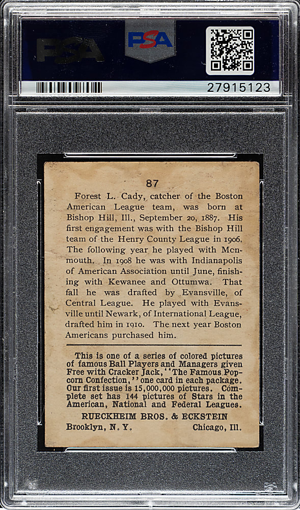 1914 E145 Cracker Jack #87 Hick Cady PSA GOOD 2