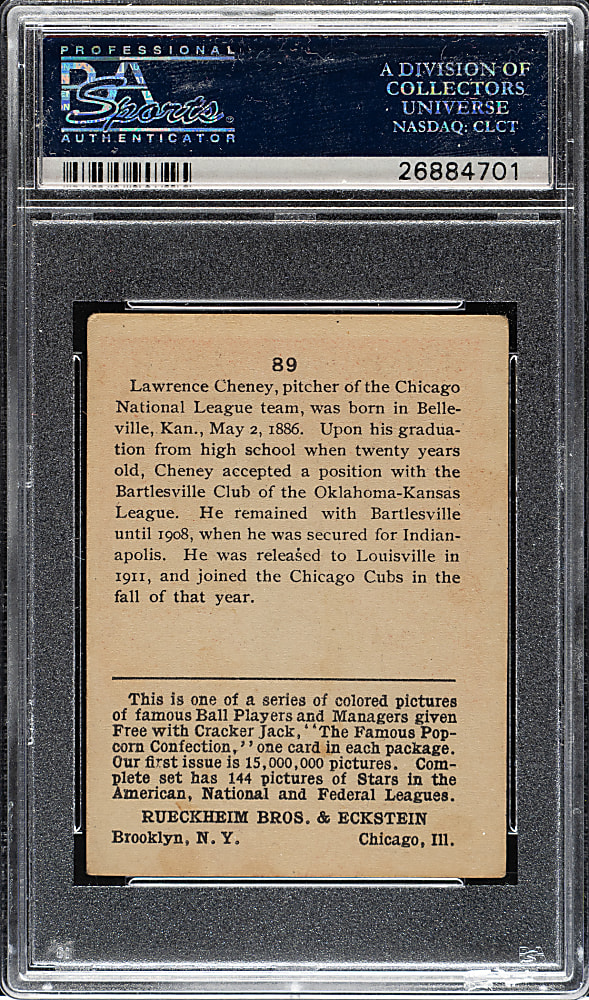 1914 E145 Cracker Jack #89 Lawrence Cheney PSA VG-EX 4