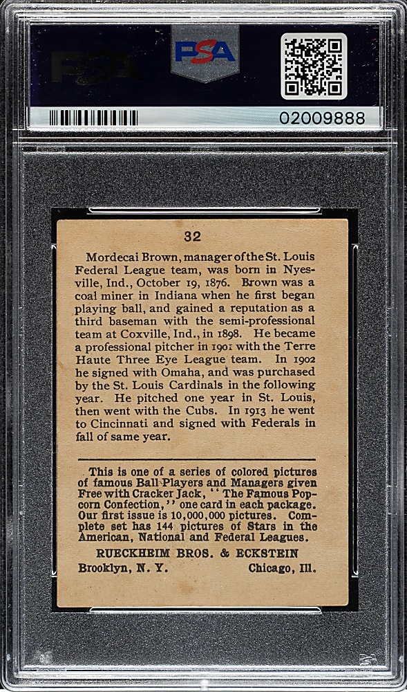 1914 E145 Cracker Jack #32 Mordecai Brown PSA EX 5