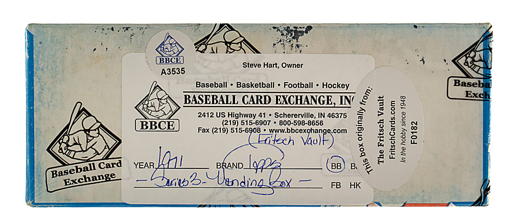 1971 Topps Third Series Unopened Vending Box - BBCE and Ex-Fritsch