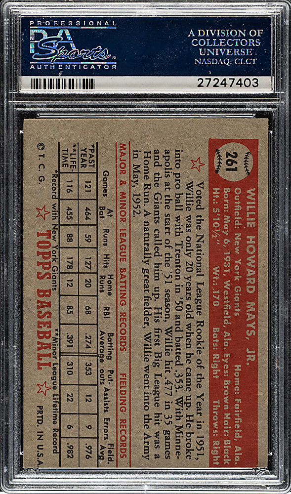 1952 Topps #261 Willie Mays PSA EX 5