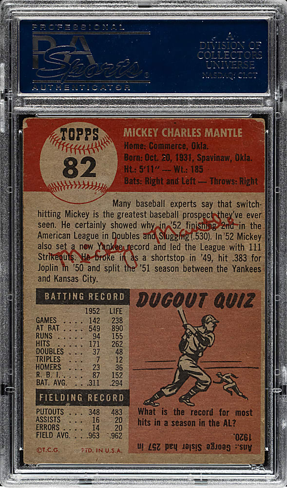 1953 Topps #82 Mickey Mantle PSA VG+ 3.5