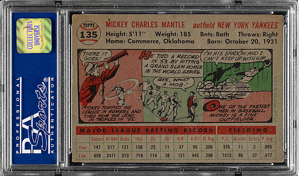 1956 Topps #135 Mickey Mantle Gray Back PSA EX 5